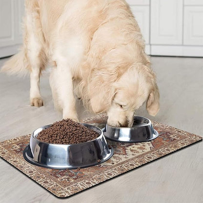 Dog Food Mats for Floors, Absorbent and Quick-Drying Pet Cat Food Mat,Anti-Fouling and Easy-to-Clean Pet Feeding Mat,Dog Bowl Mat for Messy Drinking Water Bowls.16 x24, Bohemia Style