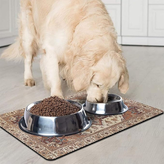 Dog Food Mats for Floors, Absorbent and Quick-Drying Pet Cat Food Mat,Anti-Fouling and Easy-to-Clean Pet Feeding Mat,Dog Bowl Mat for Messy Drinking Water Bowls.12 x20, Bohemia Style