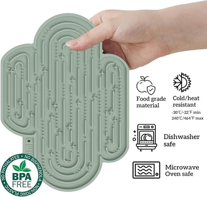OHMO Lick Mat for Dogs and Cats Large(2 Pack) Cactus Design Easy to Clean Pet Slow Feeder with Suction Cups, for Anxiety Relief and Boredom Reduction