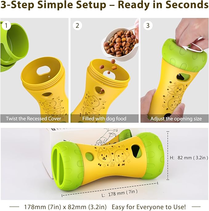 Interactive Dog Puzzle Toys, Treat Dispensing Dog Toy to Keep Them Busy, Boredom Relief, Stepless Adjustable Slow Feeder for Puppy Mental Enrichment, Ideal Gift for Small Medium Large Dogs, Yellow
