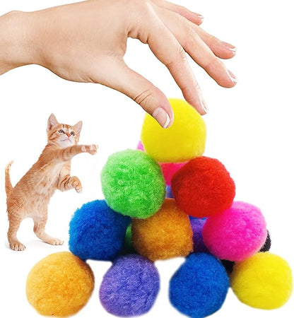 PET SHOW 50pcs 1.5"/3.8cm Cat Toy Balls Soft Kitten Pompon Toys Indoor Cats Interactive Playing Quiet Ball Cats Favorite Toy Assorted 10 Colors