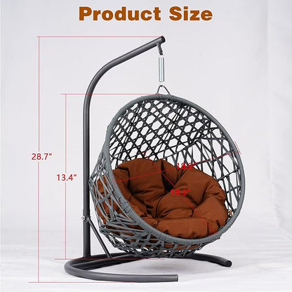 Cat Egg Chair with Stand & Cushion, Cat Swing Bed with Rattan Wicker Appearance, Hanging Chair for Indoor Cats Pet Kitten Puppy Small Dogs (Brown, 19.30 Inch)