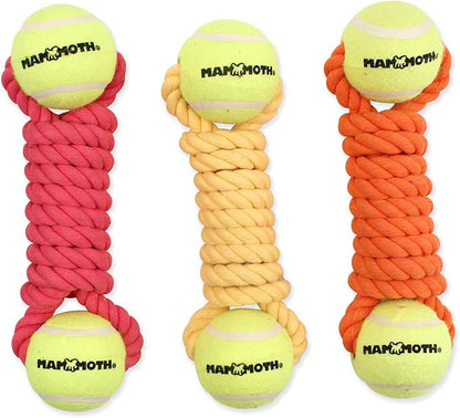 Mammoth Flossy Chews Twister Rope Toy with Tennis Balls Premium Cotton-Poly Tug Toy for Dogs Interactive Dog Tug Toy Rope Dog Toy with Tennis Balls for Medium to Large Dogs Large 13" Assorted Colors