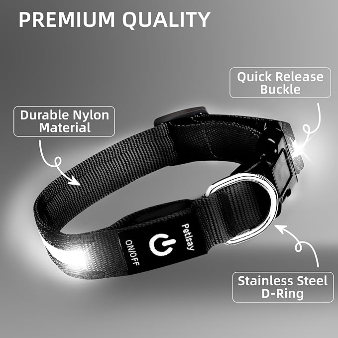 LED Dog Collar for XSmall Dogs & Toy Breeds – USB-C Rechargeable Light Up Dog Collar, Fully Waterproof Adjustable Glow Collar for Night Walking & Safety(White,XS)
