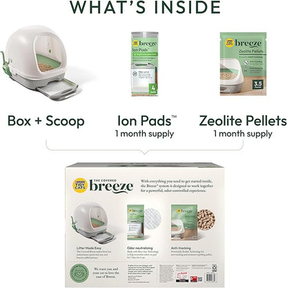 Purina Tidy Cats Breeze Covered Cat Litter Box System Kit with Pellet Cat Litter, Hooded Litter Box, and Litter Box Pads