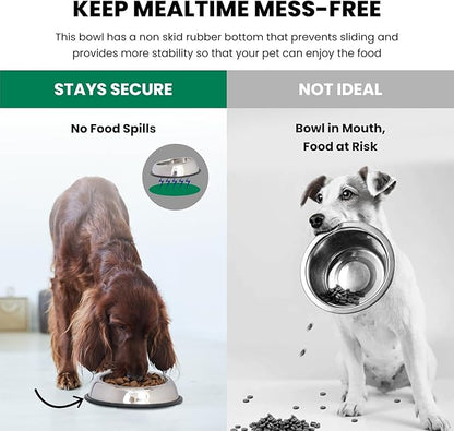 Iconic Pet 4 Cup/32 Oz Heavy Weight Non-Skid Stainless Steel High Back Pet Food/Water Bowls with Removable Anti Skid Rubber Ring - Dog/Cat Feeding Bowl in Unique Design, Dishwasher Safe