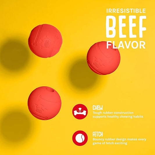 Chew King Flavored Rubber Ball Collection, 2.5 Inch Beef Flavor Rubber Balls 3-Pk