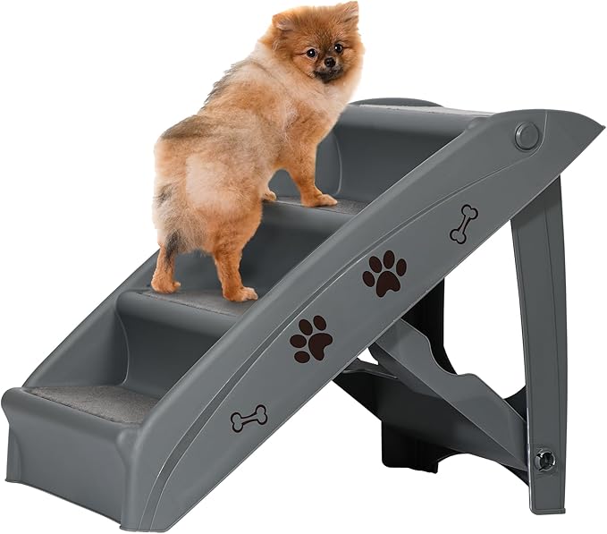 Pet Stairs for Small Dogs and Cats 4-Step Portable Folding Dog Steps Anti-Slip Ladders for High Bed Couch Sofa Climbing, Gray