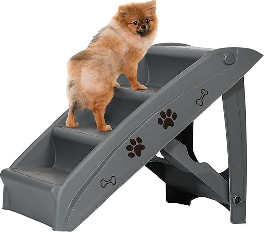 Pet Stairs for Small Dogs and Cats 4-Step Portable Folding Dog Steps Anti-Slip Ladders for High Bed Couch Sofa Climbing, Gray