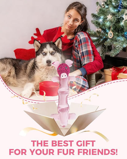 Squeaky Dog Toys for Large Dogs, Durable Plush Chew Toys for Tough Play, Interactive Tug of War Toy, Tough Teething Gift to Keep Them Busy and Relieve Boredom (Pink Pig)