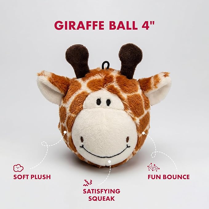 Pet Lou Ez Squeaky Ball Twin Pack - Giraffe and Zebra, 4-inch Height