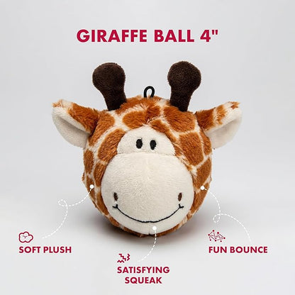 Pet Lou Ez Squeaky Ball Twin Pack - Giraffe and Zebra, 4-inch Height