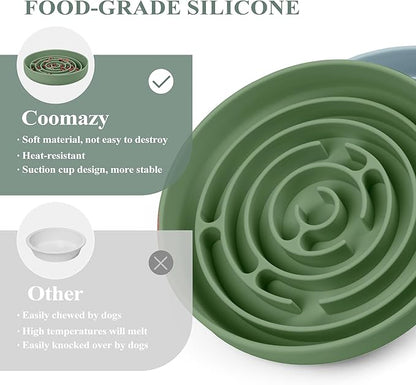 Coomazy Extra Large Slow Feeder Bowl, Silicone Dog Bowl with Suction Cups, Slow Feeder & Non-Slip Design, Boredom and Anxiety Reducer, Suitable for Large Dogs, Avocado Green, 5 Cup