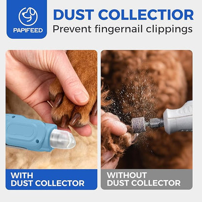 PAPIFFEED Dog Nail Grinder, Quiet 6-Speed Electric Nail Trimmer with Dual LED Light, Rechargeable for Small Medium Large Dogs, with Premium Nail Clipper (Sky Blue Set)