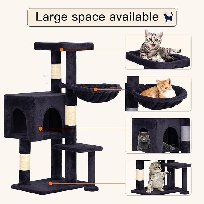 BestPet | 37" Cat Tree Tower | Dark Gray | Sturdy Multi-Level Cat Tree with Plush Condo, Cozy Perch, Sisal Scratching Posts, Hanging Toy and Hammock | Easy Assembly | for Kittens & Adult Cats