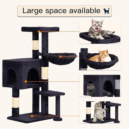 BestPet | 37" Cat Tree Tower | Dark Gray | Sturdy Multi-Level Cat Tree with Plush Condo, Cozy Perch, Sisal Scratching Posts, Hanging Toy and Hammock | Easy Assembly | for Kittens & Adult Cats