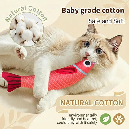 Cat Toys for Indoor Cats with 5000mg Natural Catnip Interactive Kicker Fish Toy of Crinkle Bell Sound Adult Cat Kittens Teeth Cleaning Easter Gifts Red Green