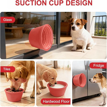 Large Silicone Dog Bowls,Non-Slip Dog Licking Treat Dispenser,Anxiety Relief Slow Feeder Treat Dispenser, Slow Feeder Bowls for Small Medium Large Breed Dogs,BPA Free Silicone(red-4cup).