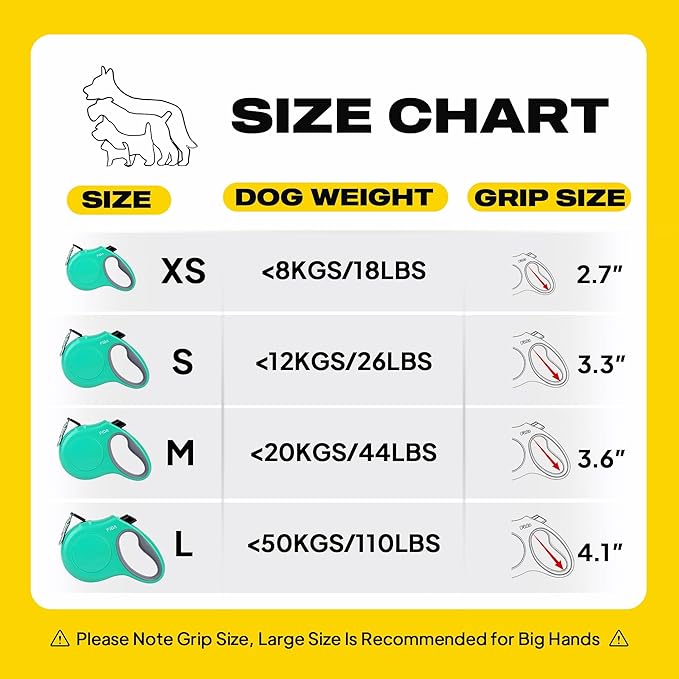 Fida Retractable Dog Leash with Dispenser and Poop Bags, 16 ft Pet Walking Leash for Large Dog up to 110 lbs, Anti-Slip Handle, Tangle-Free, Reflective Nylon Tape (L, Teel)