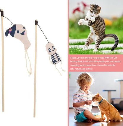 Halloween Cat Teaser Wands Plush Stick Toys for Interactive Kitten Play Indoor Exercise and Healthy Activity 15.8 Inch