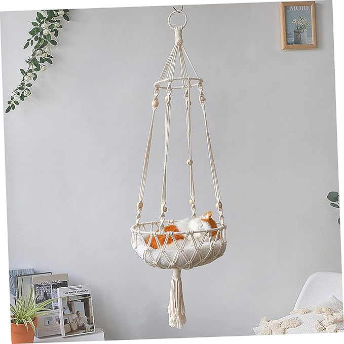 Style Handwoven Cat Hammock Bed Macrame Hanging Cat Bed for Indoor s Swing for Pets Cozy Hanging Nest for Relaxing and Lounging