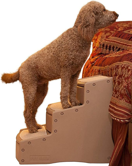 Pet Gear Easy Step III Extra Wide Pet Stairs, 3 Step for Dogs/Cats up to 200 pounds, Removable/Washable Carpet, Easy Assembly (No Tools Required), Tan