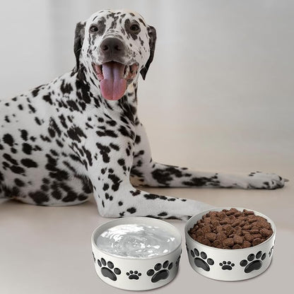 Ceramic Dog Bowls for Medium Size Dogs - 6.5'' Round × 2.5 Tall Dog Food & Water Bowl Set of 2 - Medium Ceramic Bowl with Anti-Slip Rings - Food and Water Bowls with 3 Cups Capacity