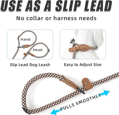 Mile High Life Hands Free Dog Leash, Crossbody Waist Leash with Genuine Leather Connection, Multifunctional Adjustable Slip Lead for Dog Walking Running (Brown, 7FT)