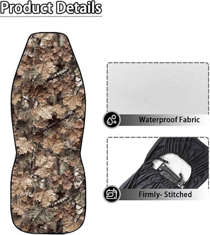 Camo Hunting Print Car Seat Covers Front Seats Only Waterproof Car Seat Covers Stretch Polyester Fabric Cover Fashion Auto Interior Universal Fit for Most Vehicle, Set of 2