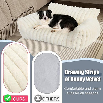 Cute Dog Cat Couch for Medium Large Dogs,Fluffy Pet Sofa Dog Couch Bed with Premium Soft Corduroy Fleece,Cute Washable Dog Bed Medium Large Size Dog,Supportive Cat Sofa Pet Bed(36x27x10,White)