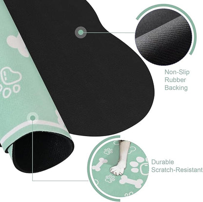 Dog Cat Mat for Food and Water,Rapid Absorbent Pet Feeding Mat, Bone Shaped Dog Placemat Bowl Mat with Rubber Backing,No Stains Pet Food Mats Indoor, Pet Accessories Supplies,Green 23"×36"