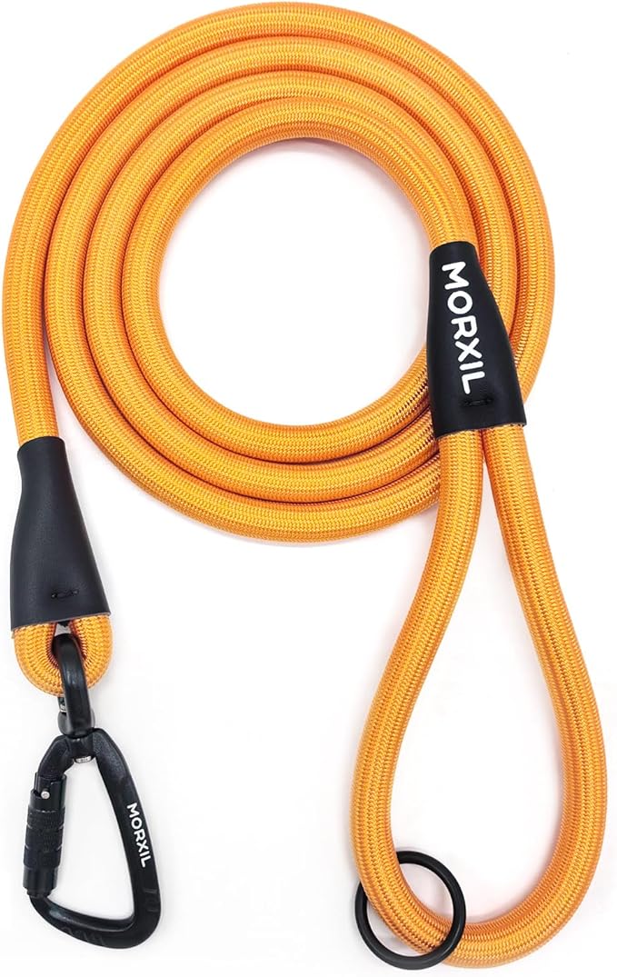 Rope Dog Leash, 4 ft Heavy Duty Dog Leash with Aviation Aluminum Auto Locking Carabiner, Strong Nylon Pet Lead for Small, Medium, Large Dogs (Yellow, 4FT)