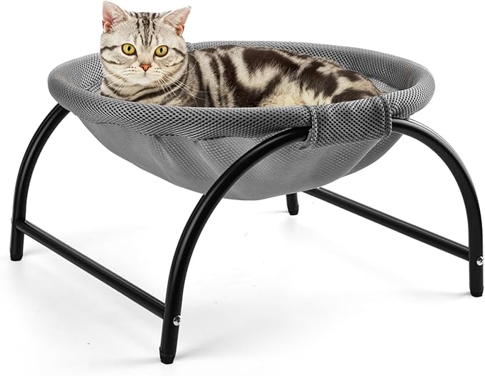 Raised Cat Hammock Bed, Free Standing Cat Cot with Washable Mesh, Pet Bed for for Kittens, 17.1 x 17 x 9.5 inches