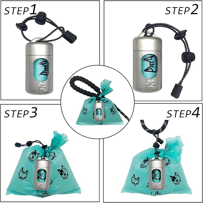 Dog Poop Bag Dispenser for Leash with Snap Clip, Skin-friendly Texture Waste Bag Holder for Dog Walks and Cats, Pets Litter Bag Container, Indoor & Outdoor Use (Metal Color, 1)