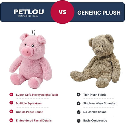 Pet Lou 15 Inch Pig Plush Dog Chew Toy with Squeakers & Crinkle Paper, Super-Soft Durable Plush, Interactive Stuffed Dog Toy for Indoor & Outdoor Play, Pink