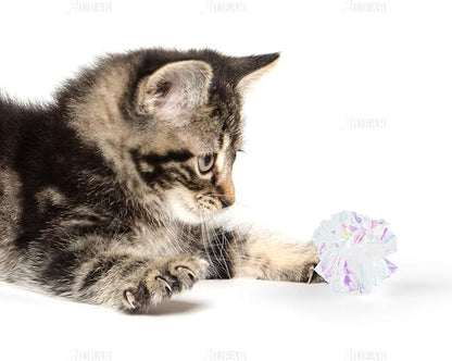 AUEAR, 20 Pack Dye Free Cat Crinkle Balls 2" Mylar Sounds Shiny Kitty Glitter for Cats