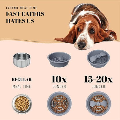 AVERYDAY Slow Feeder Dog Bowls for Medium Breed, 1.5 Cups Deep Food Puzzle Bowl with Spinning Slow Feeder Insert, Non-Slip Bottom, Fits for Raised Stand, Hard Maze Design for Small and Medium Dogs