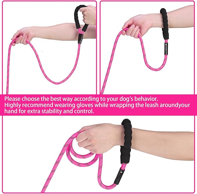 HOMIMP Chew Proof Dog Leash for Medium Large Dogs, Reflective 6 FT Heavy Duty Metal Chain Dog Leashes with Soft Padded Handle, Anti Bite Durable Rope Leashes for Pitbull, Non Chewable