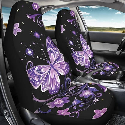 Dreaweet Car Seat Covers Front Seats Purple Butterfly Car Accessories for Women Interior 2 Piece Washable Universal High Back Bucket Seat Covers for Cars SUV Sedan