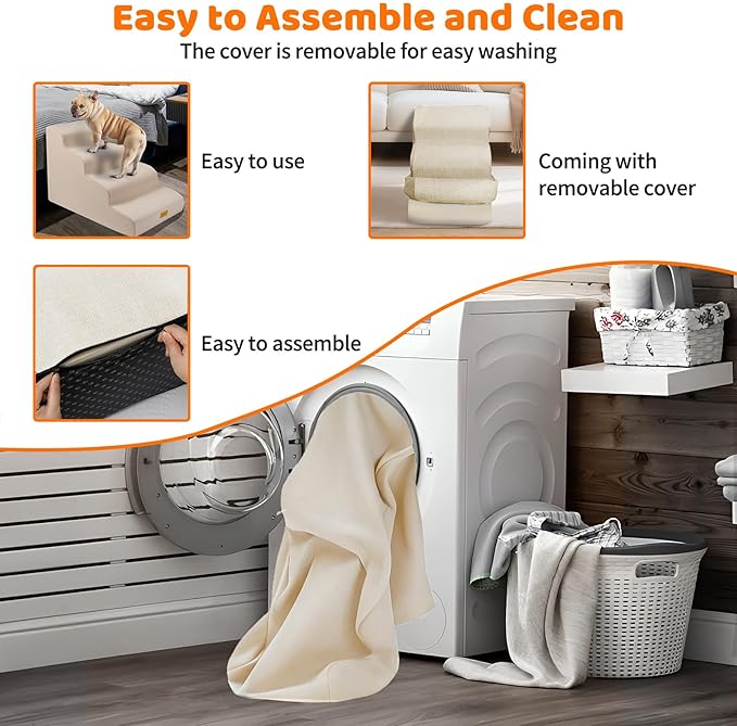 Gimars 30D High-Density Foam & Extra-Wide, Stable 4-Step Dog Stairs, 50cm High Pet Stairs with Washable Cover & Non-Slip Base, Portable Ramp for Small Dogs to Sofa, Bed, Couch, Car