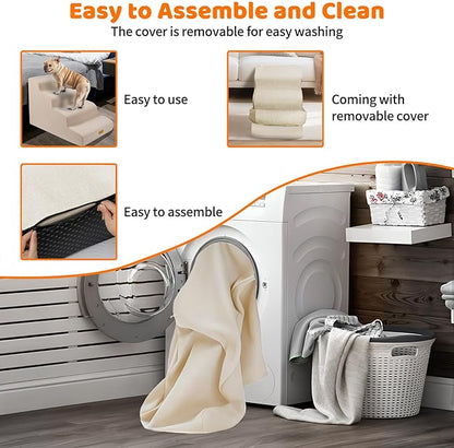Gimars 30D High-Density Foam & Extra-Wide, Stable 4-Step Dog Stairs, 50cm High Pet Stairs with Washable Cover & Non-Slip Base, Portable Ramp for Small Dogs to Sofa, Bed, Couch, Car