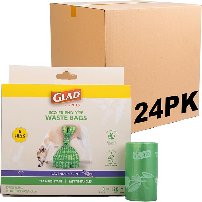 Glad for Pets Dog Waste Bags - 192 Rolls of Lavender Scented Dog Waste Bags, 2880 Bags in Total - Dog Waste Bags for All Dogs, Leak Proof and Strong Dog Poop Bags