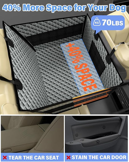 Instraella Dog Car Seat for Large Dogs, Back Seat Extender for Dogs, Foldable Pet Car Seat with Waterproof Oxford Fabric and Non-Slip Bottom, All-Around Protection and Strong Support, Grey