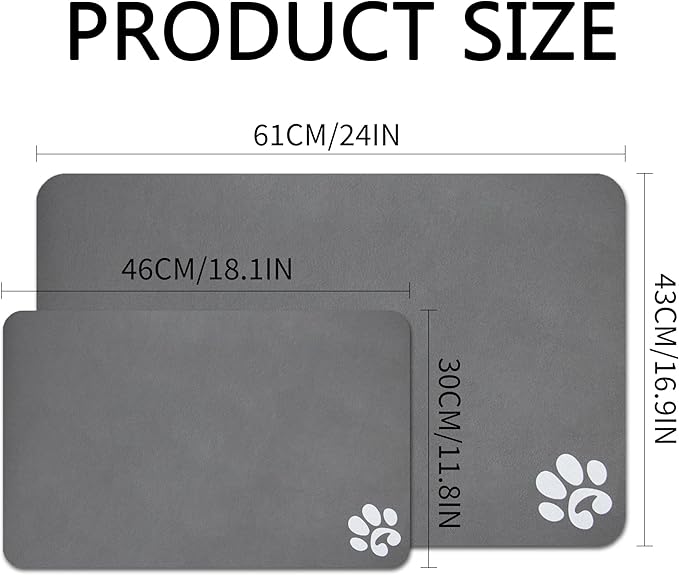 YCT Pet Cat Food Mats - Non Slip Super Absorbent, with Footprints Logo, 18.1 x 11.8 inches, Dark Grey