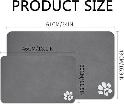 YCT Pet Cat Food Mats - Non Slip Super Absorbent, with Footprints Logo, 18.1 x 11.8 inches, Dark Grey