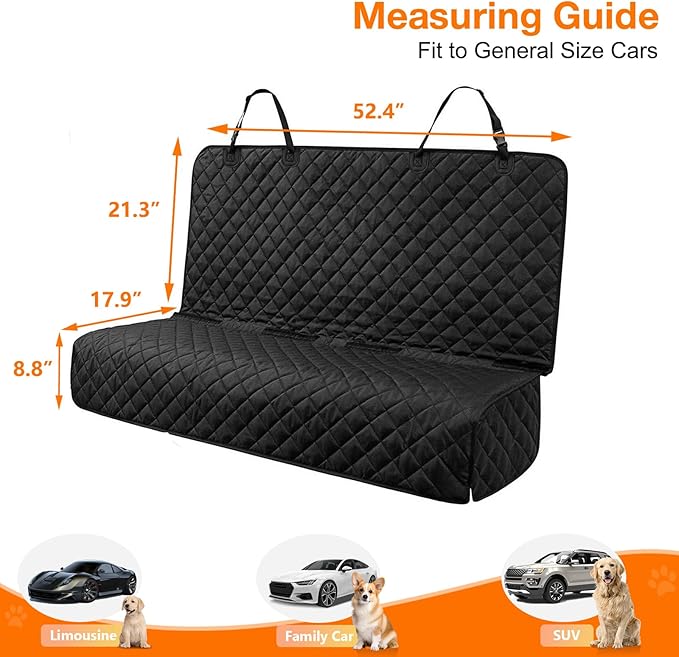 PETICON Waterproof Scratchproof Pet Bench Seat Covers for Cars, SUVs, Nonslip Durable Back Seat Cover for Dogs, Washable Backseat Protection