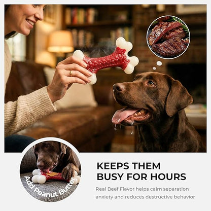 6-Pack Dog Toys for Aggressive Chewers, Indestructible 8" Tough Nylon Bone, Teething & Boredom Relief Chew for Large Dogs, Beef Flavor