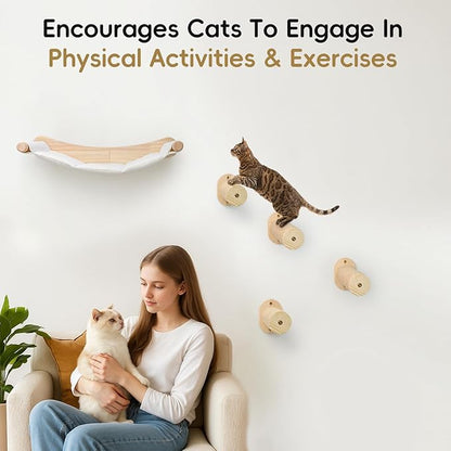 Cat Wall Hammock & Steps Set - Wall Mounted, 21 * 18 in for Large Cats - Screw-in Climbing Play Set