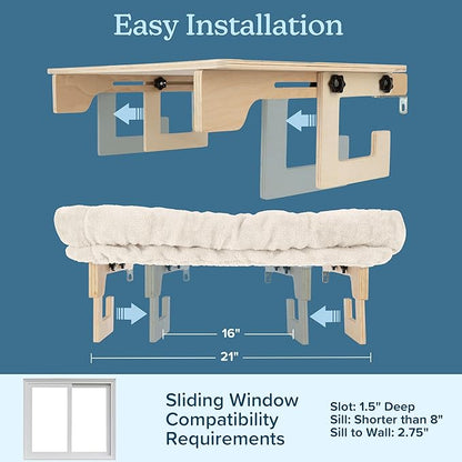 Cat Bed for Window Sill - Cat Window Perch with Bolster and Removable Washable Cover - Window Hammock with Sturdy Wood Frame for Large Cats - Pet Beds for Indoor Cats by PETMAKER (Cream)