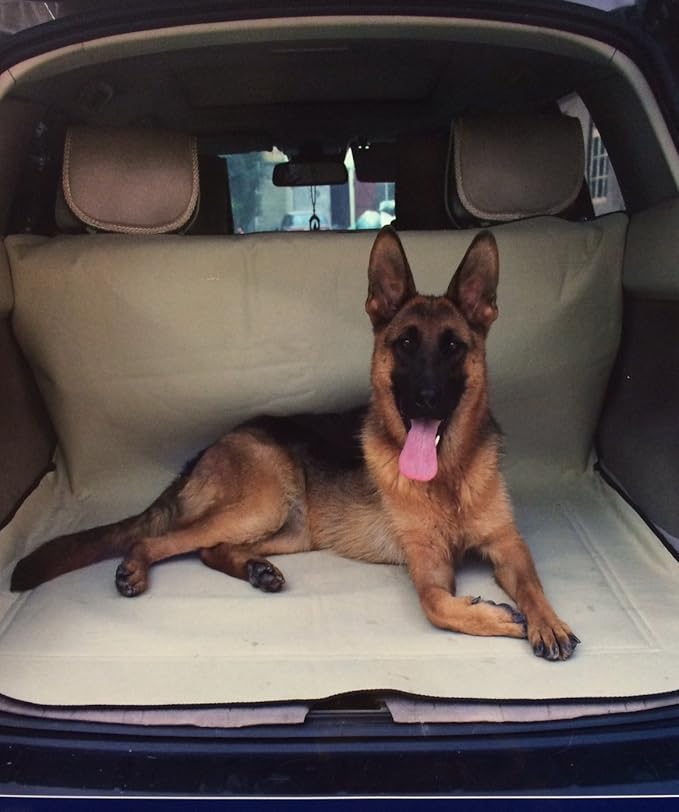 Extra Tough Guarded Khaki Fabric Tan Color Car, SUV, Vans, Truck Pet Dog Cat Seat Covers for Back Seats and Cargo One Size Fits Most for Dogs size Small Medium Large XL (Cargo/Trunk 58''x47'')